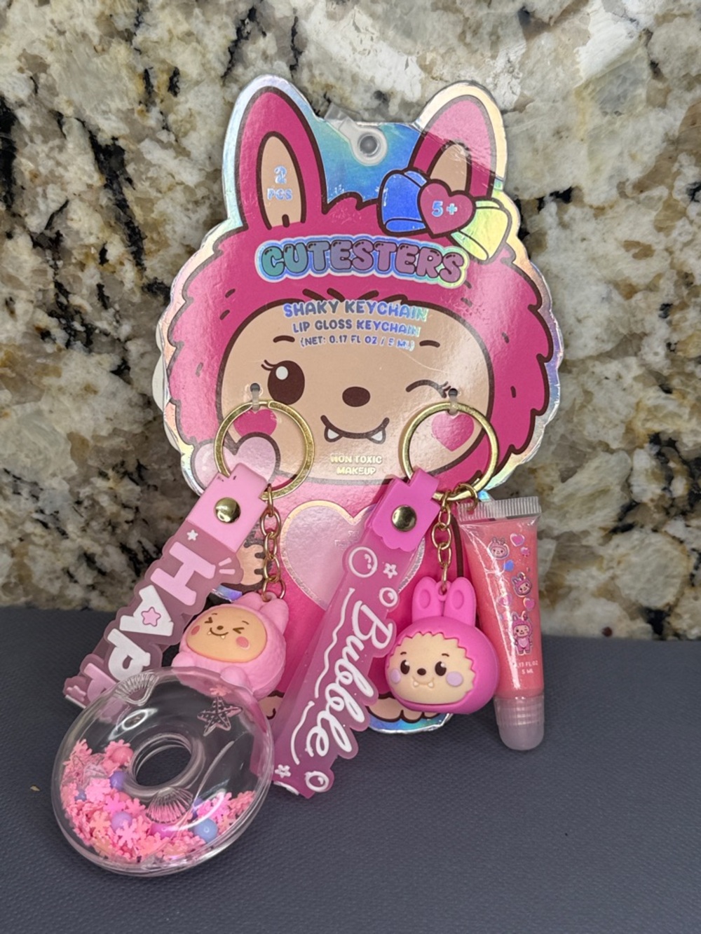 NWT Cutesters 2 keychains Pink Shaky Lip Gloss Keychain Set for Kids